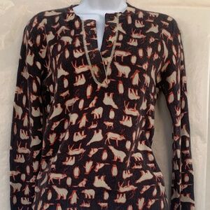 Tse cashmere arctic animal print cashmere Henley long sleeve sweater
